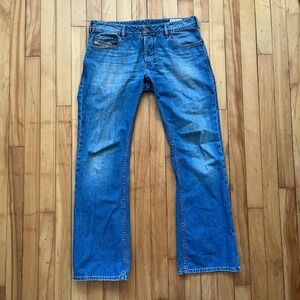 Diesel Zathan Mens Jeans Blue Wash Denim Size 33x32 Bootcut Button Fly